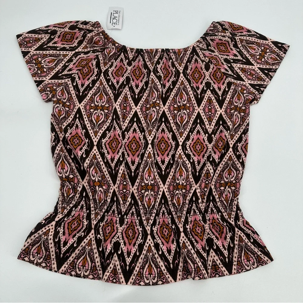 3/$15 Childrens Place Top Peplum Short Slv Tee Girls L 10/12 Kids Multicolor NWT